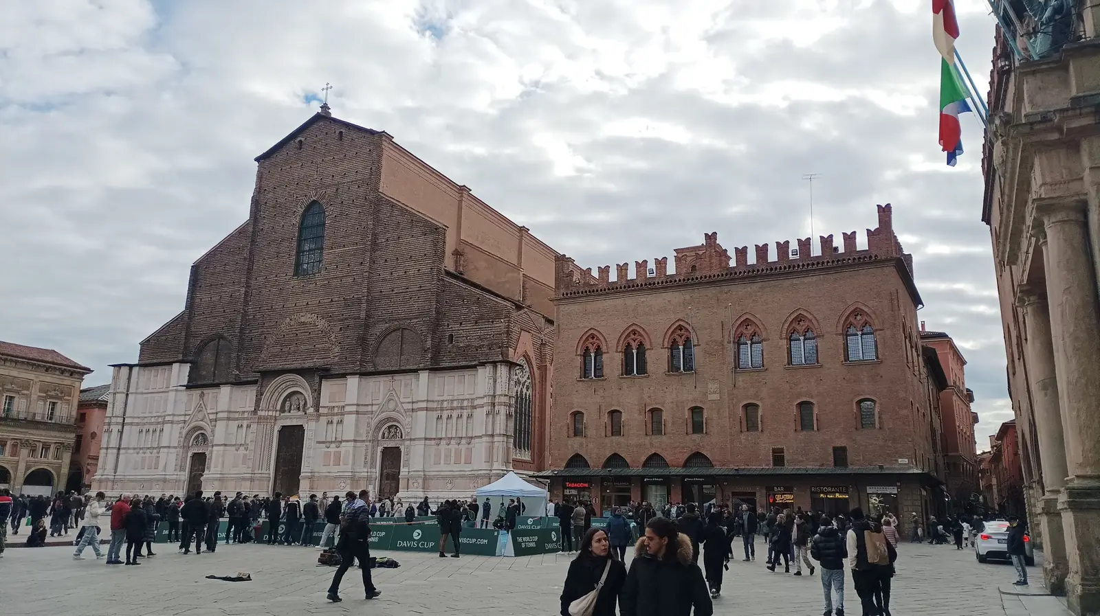 The unfinished marble and brick facade of the Basilica di San Petronio